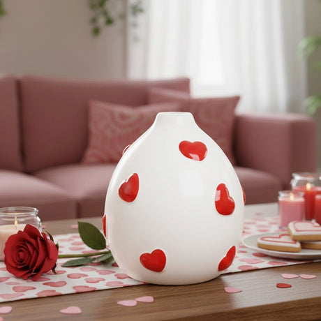 Florero de Cerámica con Corazones Rojos