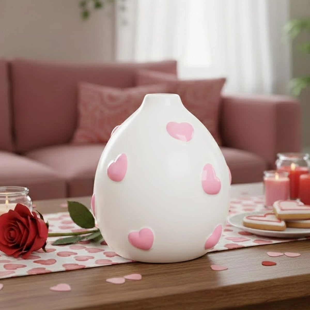 Florero de Cerámica con Corazones