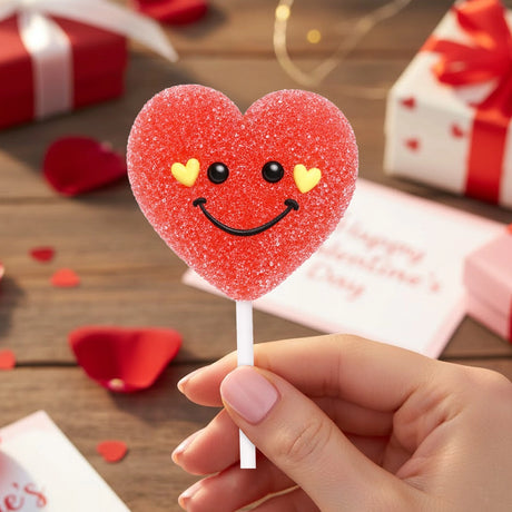 Paleta de Gomita, Corazón Sonriente, Color Rojo