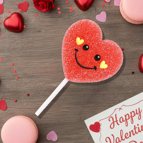 Paleta de Gomita, Corazón Sonriente, Color Rojo