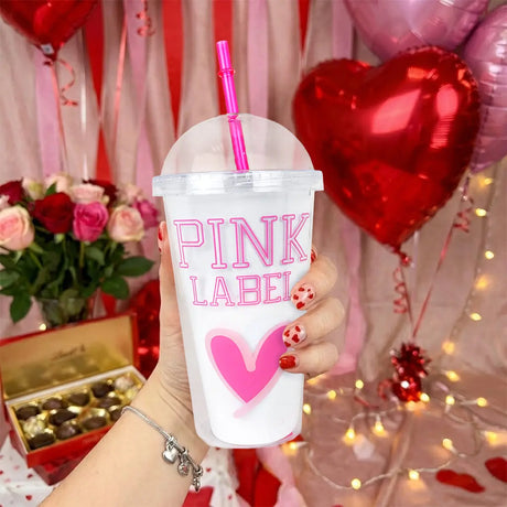 Vaso de Plástico con Tapa y Popote, Pink Label