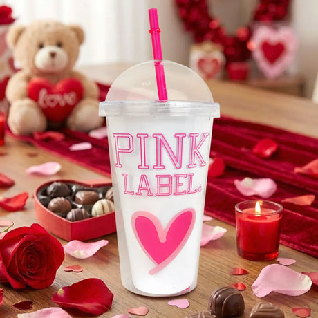 Vaso de Plástico con Tapa y Popote, Pink Label