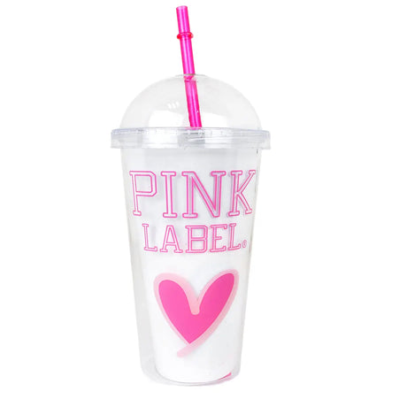 Vaso de Plástico con Tapa y Popote, Pink Label