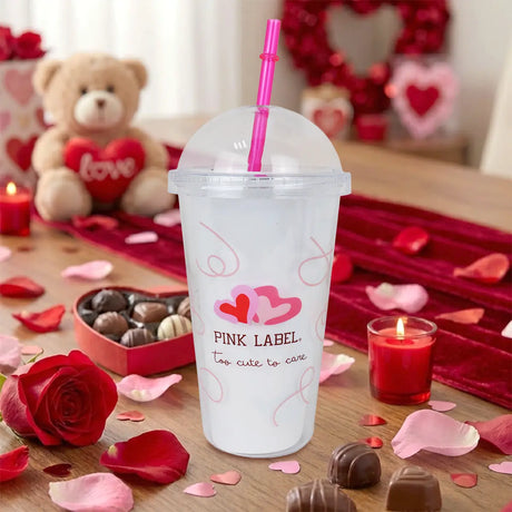 Vaso de Plástico con Tapa y Popote, Pink Label, Too Cute