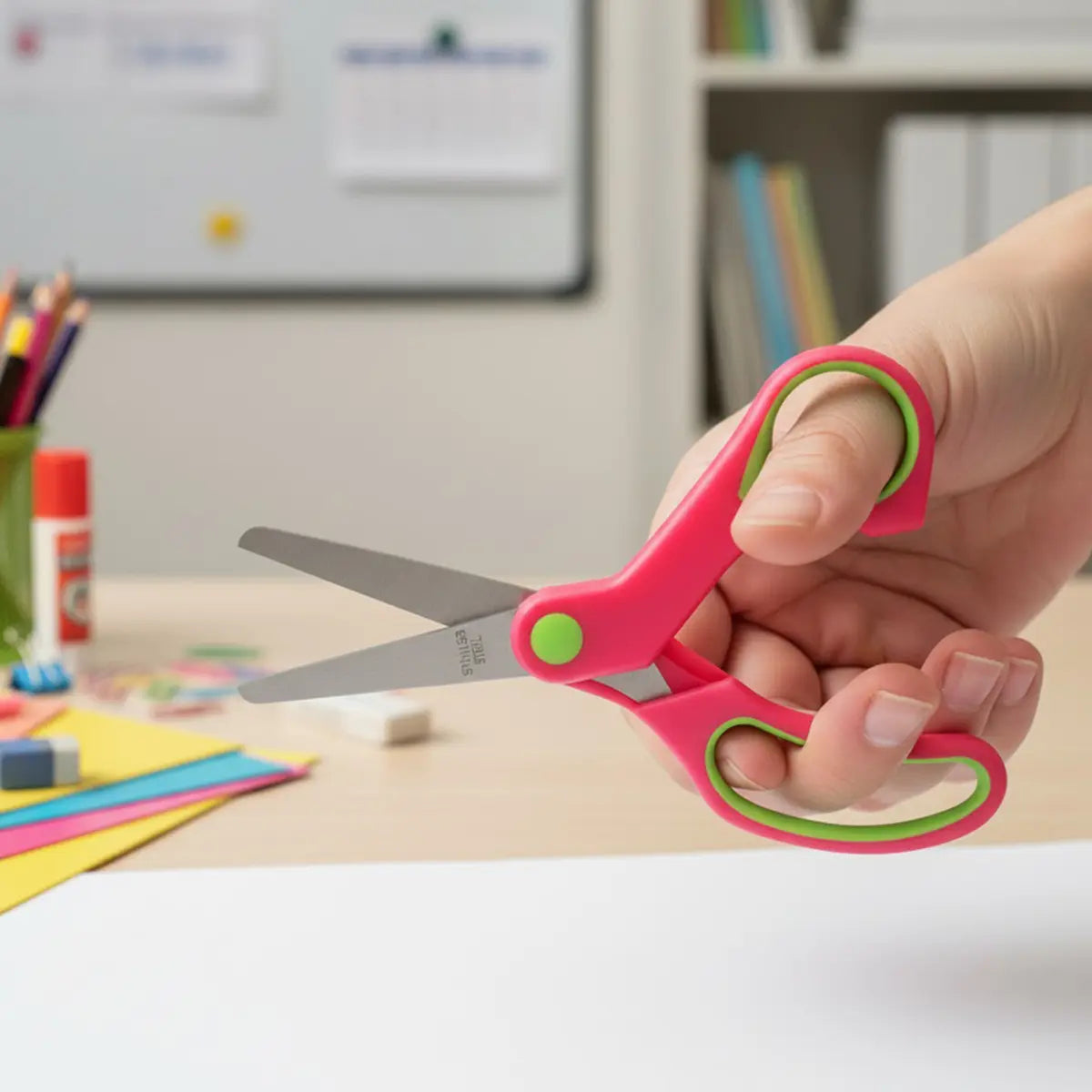 Tijeras Punta Redonda, Color Rosa y Verde