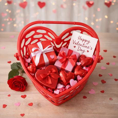 Canasta de Plástico Diseño Corazón, Color Rojo