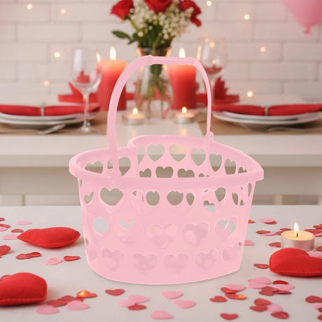Canasta de Plástico Diseño Corazón, Color Rosa