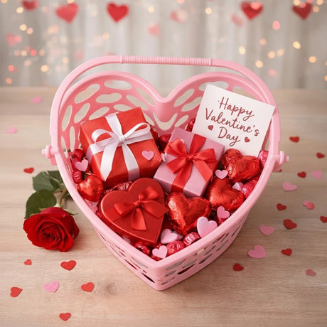 Canasta de Plástico Diseño Corazón, Color Rosa