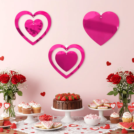 Decoración Colgante, Corazones, Color Fucsia