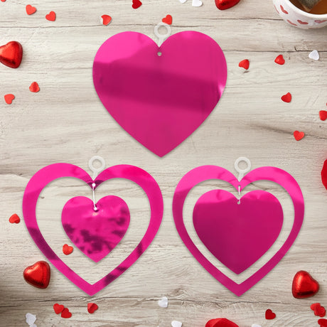 Decoración Colgante, Corazones, Color Fucsia