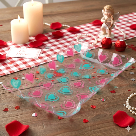 Charola de Plástico, Corazones, Color Aqua