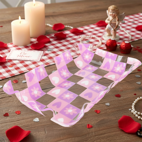 Charola de Plástico, Corazones, Color Lila