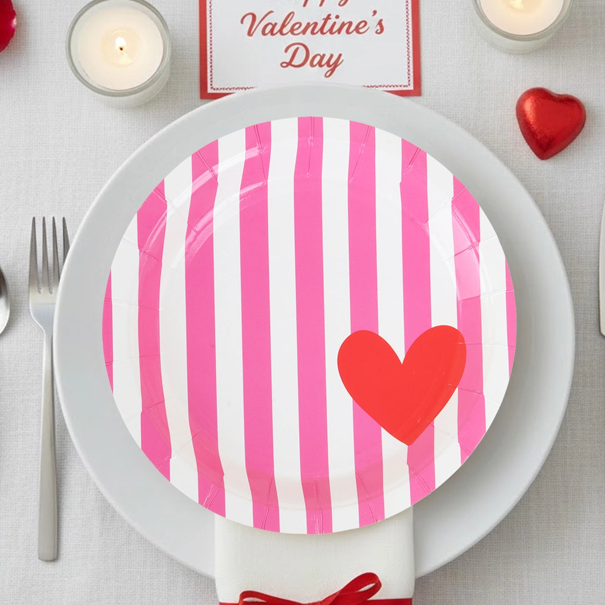 Platos de Papel, Rayas, Color Rosa