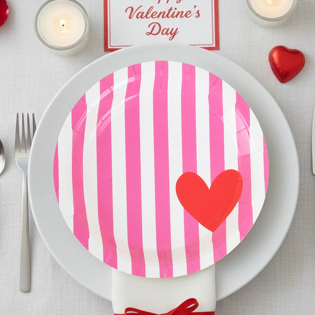 Platos de Papel, Rayas, Color Rosa