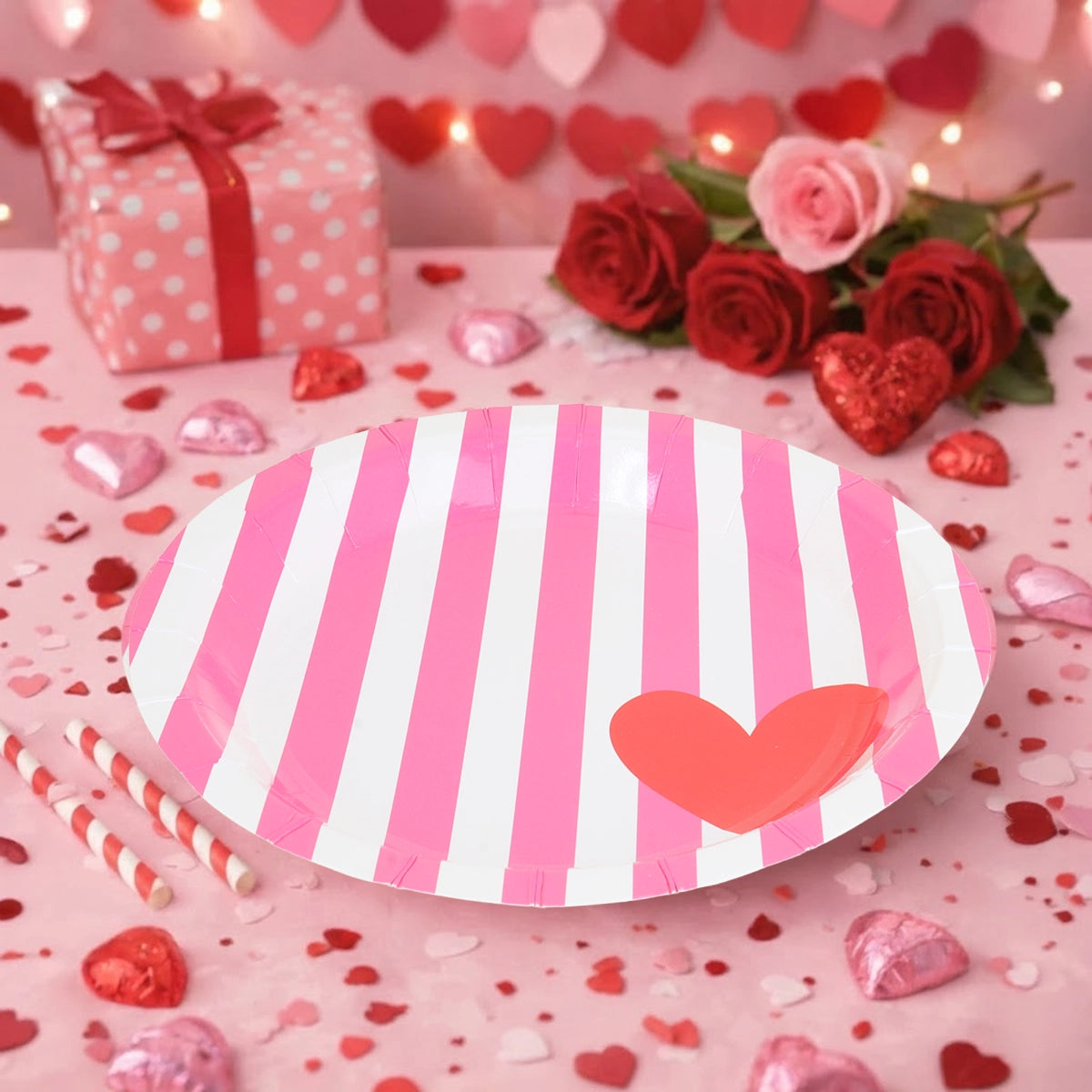 Platos de Papel, Rayas, Color Rosa