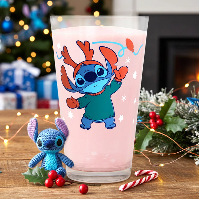 Stitch, Vaso de Cristal Navideño, 414 ml