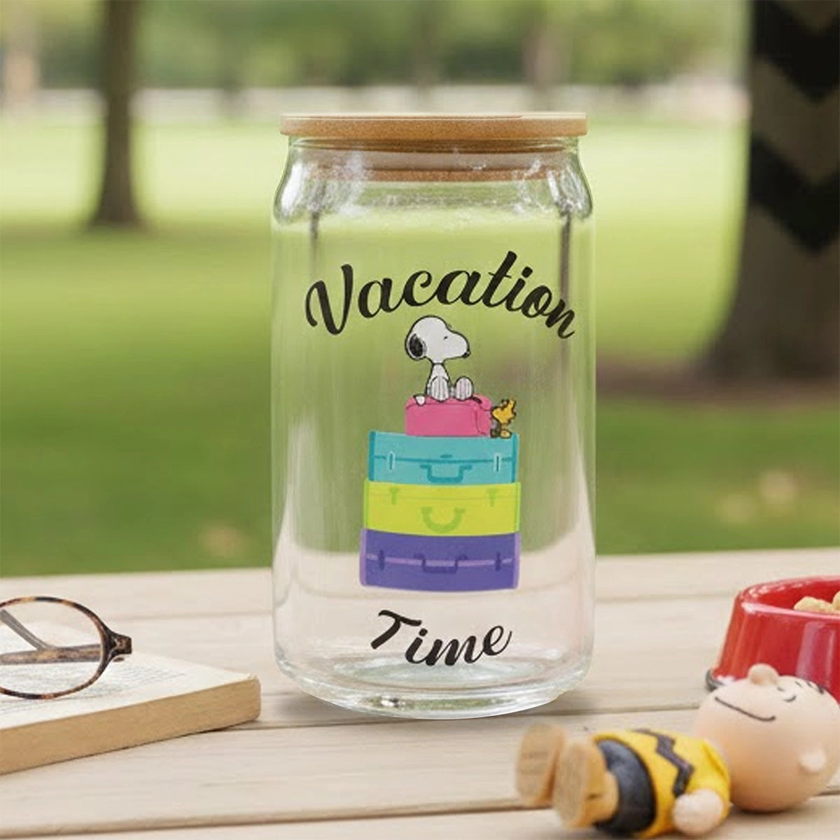 Vaso de Cristal con Tapa, Vacation Time, 500 ml