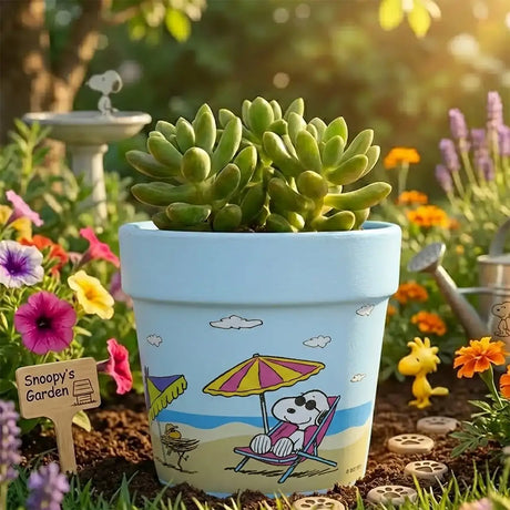 Maceta de Cerámica, Peanuts. Color Azul Claro