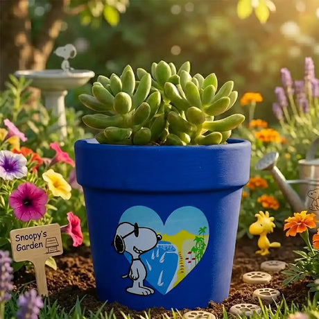 Maceta de Cerámica, Peanuts. Color Azul Fuerte