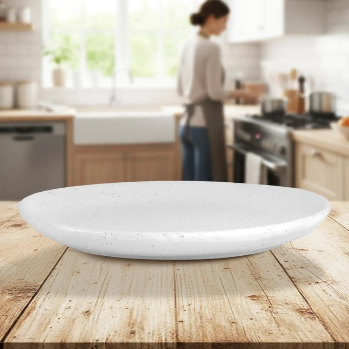 Plato Trinche de Cerámica Blanca, Diseño Puntos