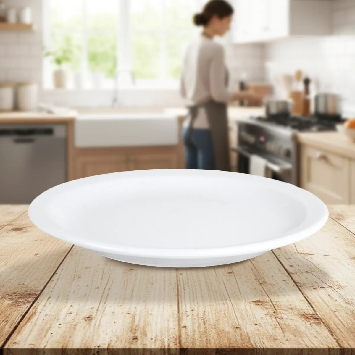 Plato Trinche de Cerámica Blanca, Filo Delgado