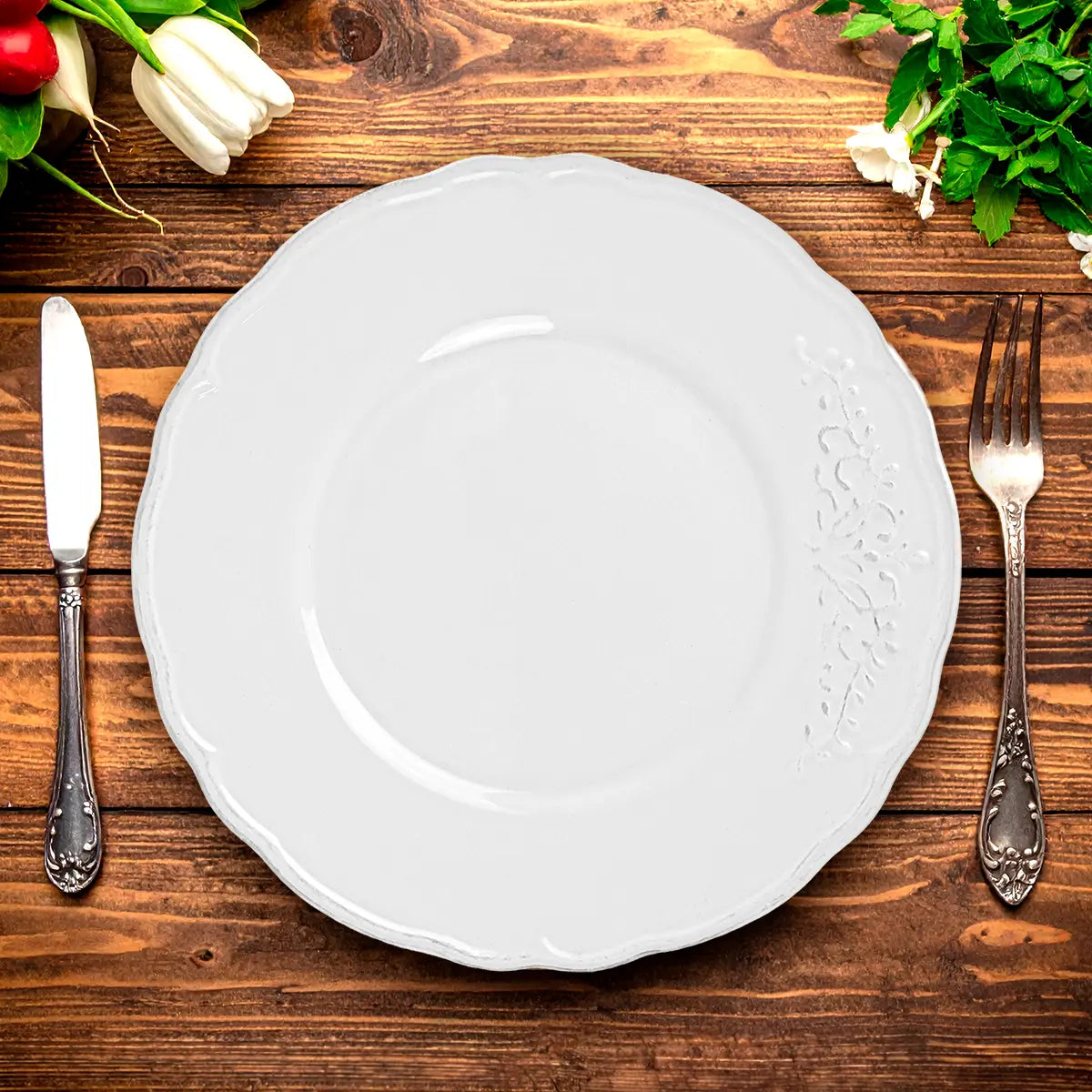 Plato, Cerámica, Diseño Floritura, Color Blanco