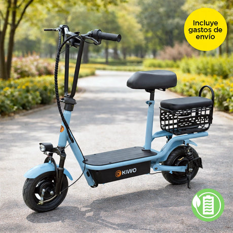 Scooter Eléctrico con Asiento, Color Azul Claro