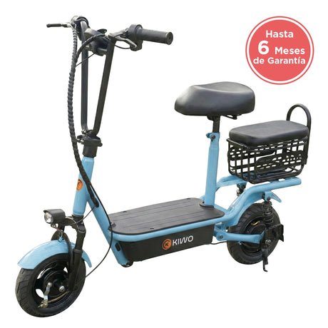 Scooter Eléctrico con Asiento, Color Azul Claro