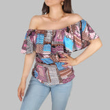 Blusa Campesina para Dama, color Rosa con Negro