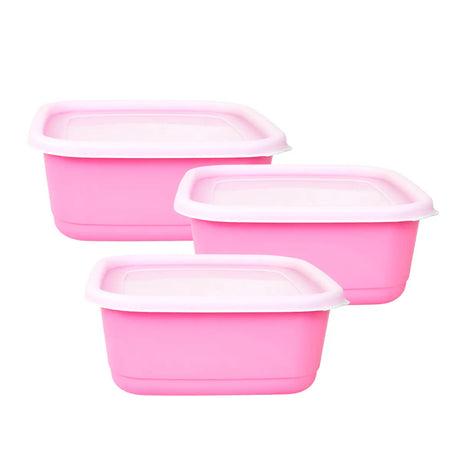 Set de 3 Contenedores Cuadrados, Color Rosa con Tapa, 750 ml