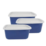 Set de 3 Contenedores Cuadrados, Color Azul con Tapa, 750 ml