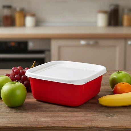 Set de Contenedores Cuadrados, Color Rojo con Tapa, 3 pzas