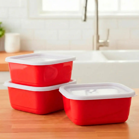 Set de Contenedores Cuadrados, Color Rojo con Tapa, 3 pzas
