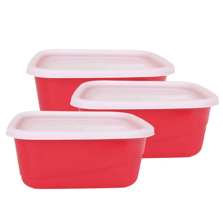 Set de 3 Contenedores Cuadrados, Color Rojo con Tapa, 750 ml