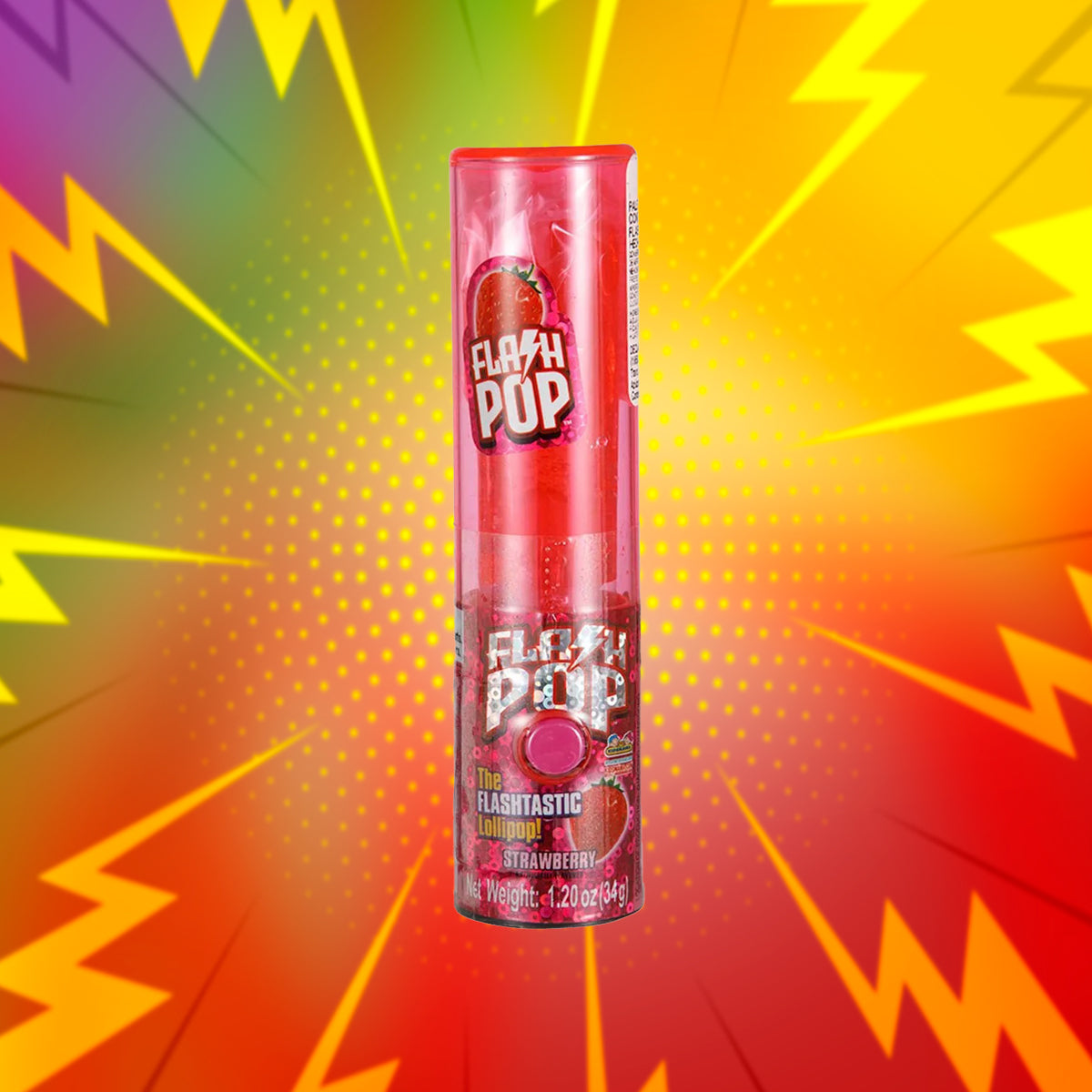 Dulce Flash Pop Barra con Luz, Sabor Fresa, 34 g