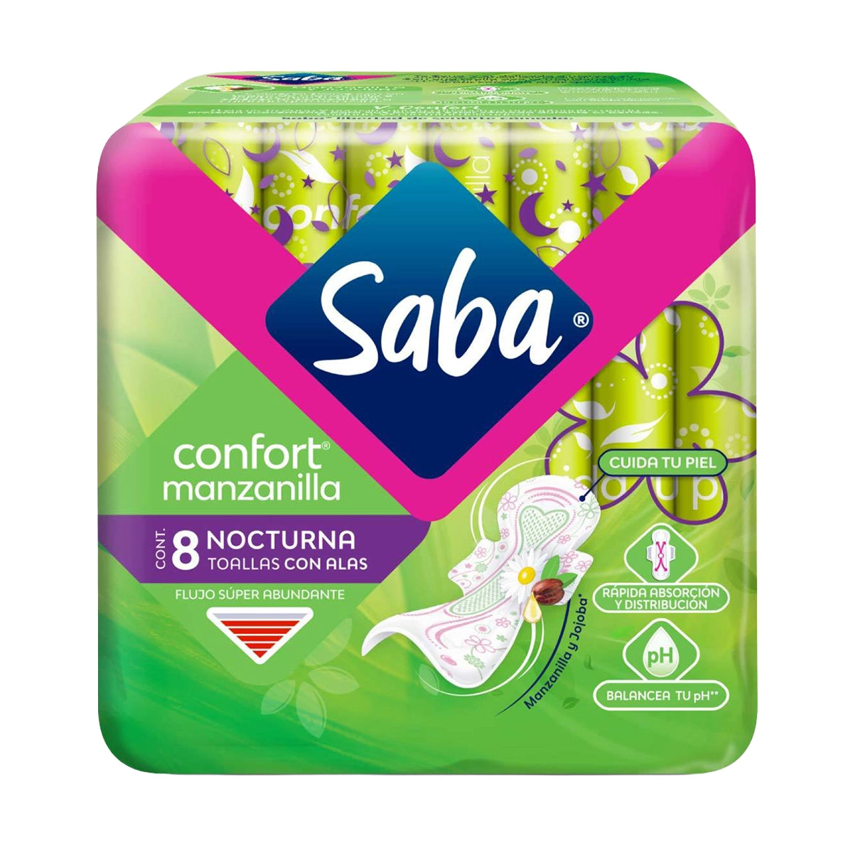 Toallas Femeninas Saba Confort Manzanilla con Alas 8 Piezas