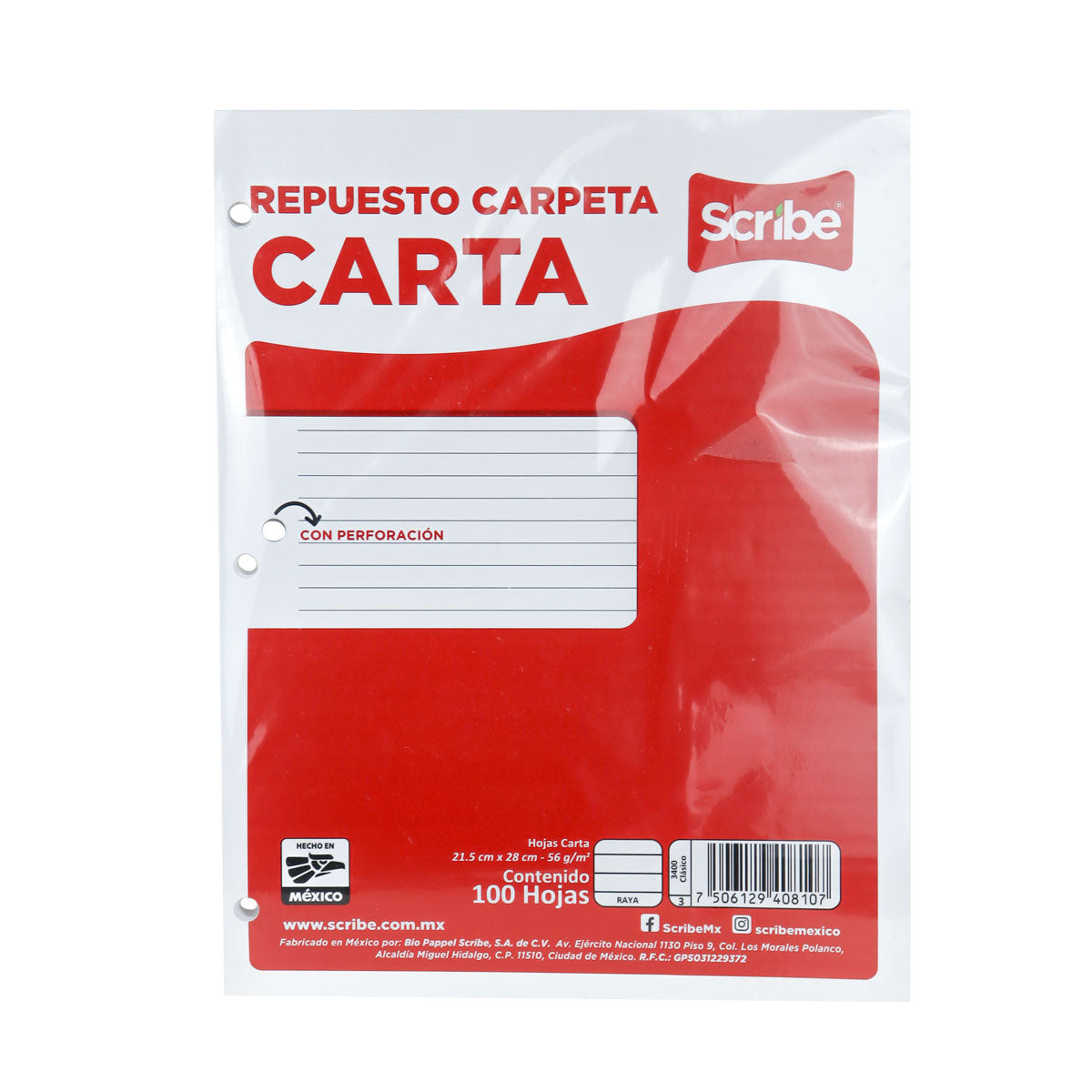 Repuestos para Carpeta Tamaño Carta Scribe, 100 Hojas