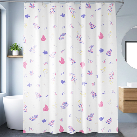 Cortina de Baño, Color Blanco, Diseño Plantas