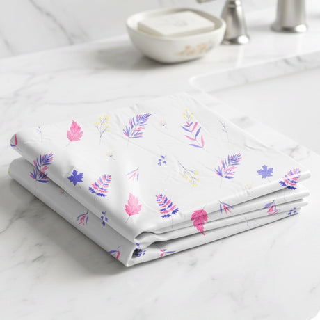 Cortina de Baño, Color Blanco, Diseño Plantas