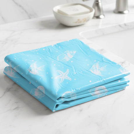 Cortina de Baño, Color Azul, Diseño Conchas