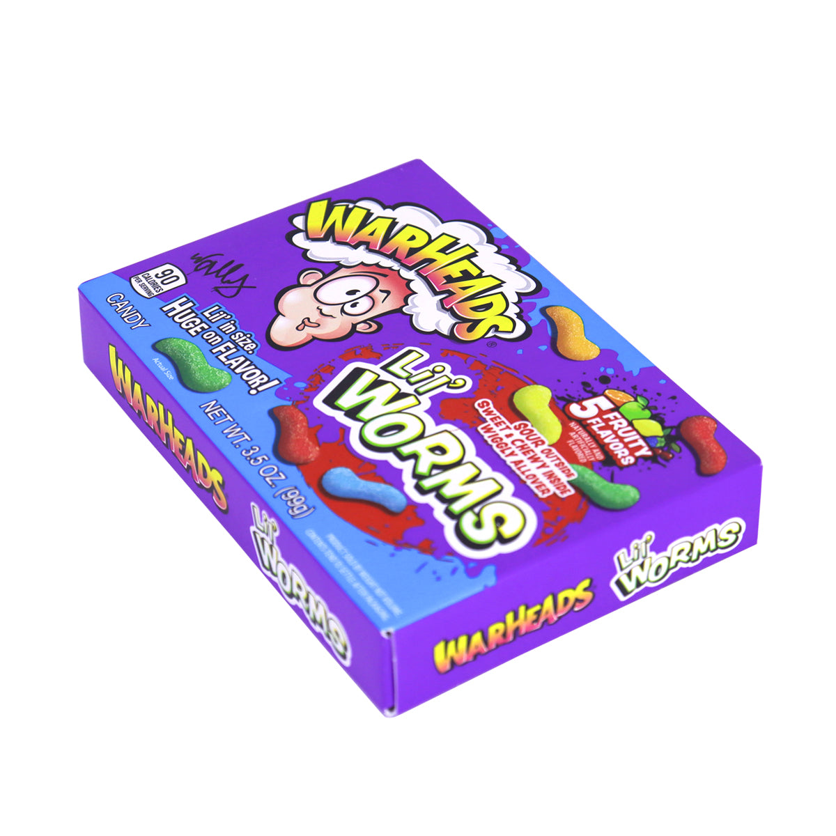 Warheads Lil Worms, Caramelos de Goma Recubiertos de Azúcar, 99gr