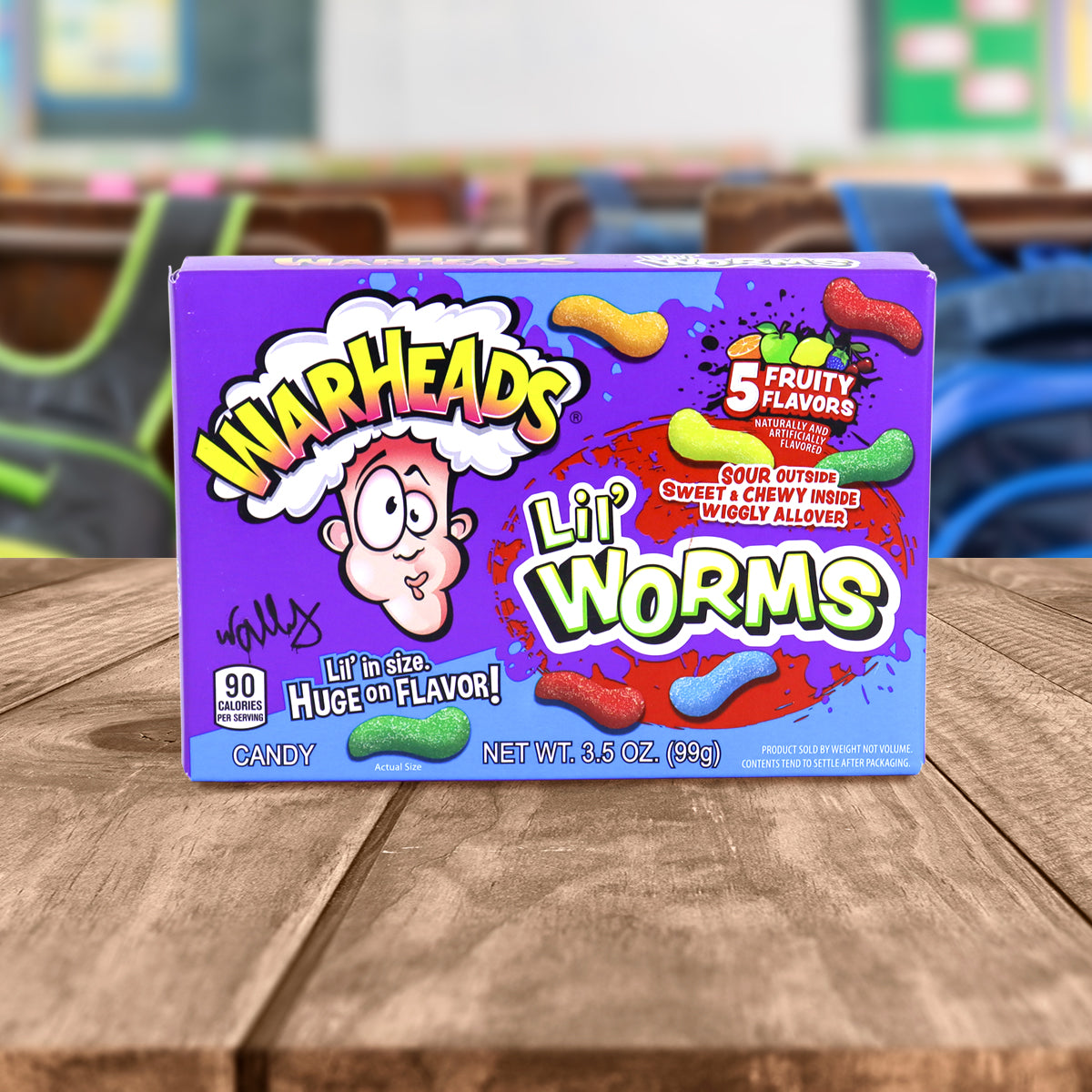 Warheads Lil Worms, Caramelos de Goma Recubiertos de Azúcar, 99gr