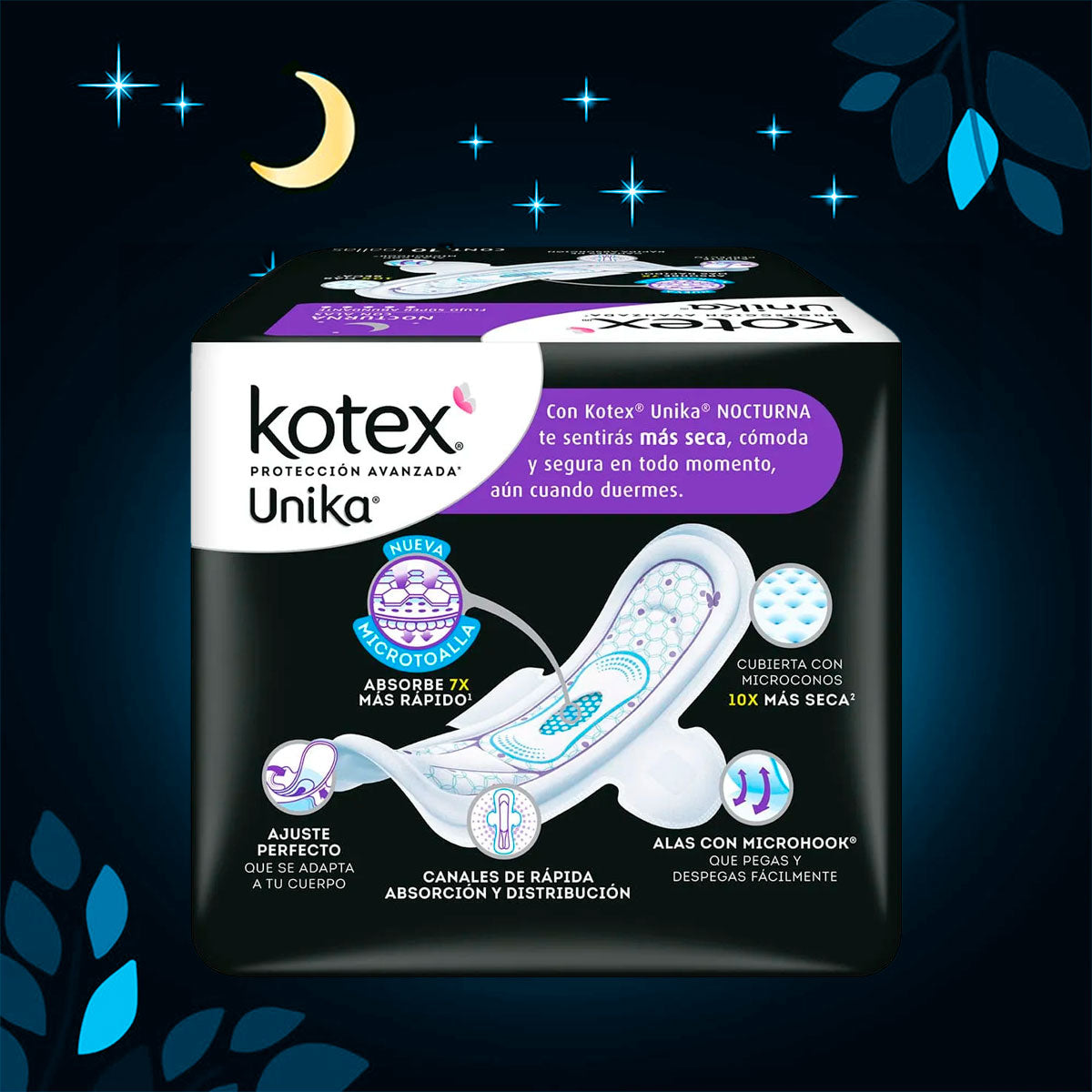 Kotex Unika, Toallas Femeninas Nocturnas con Alas