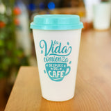 Vaso de Plástico para Café con Tapa color Azul Cielo 500ml