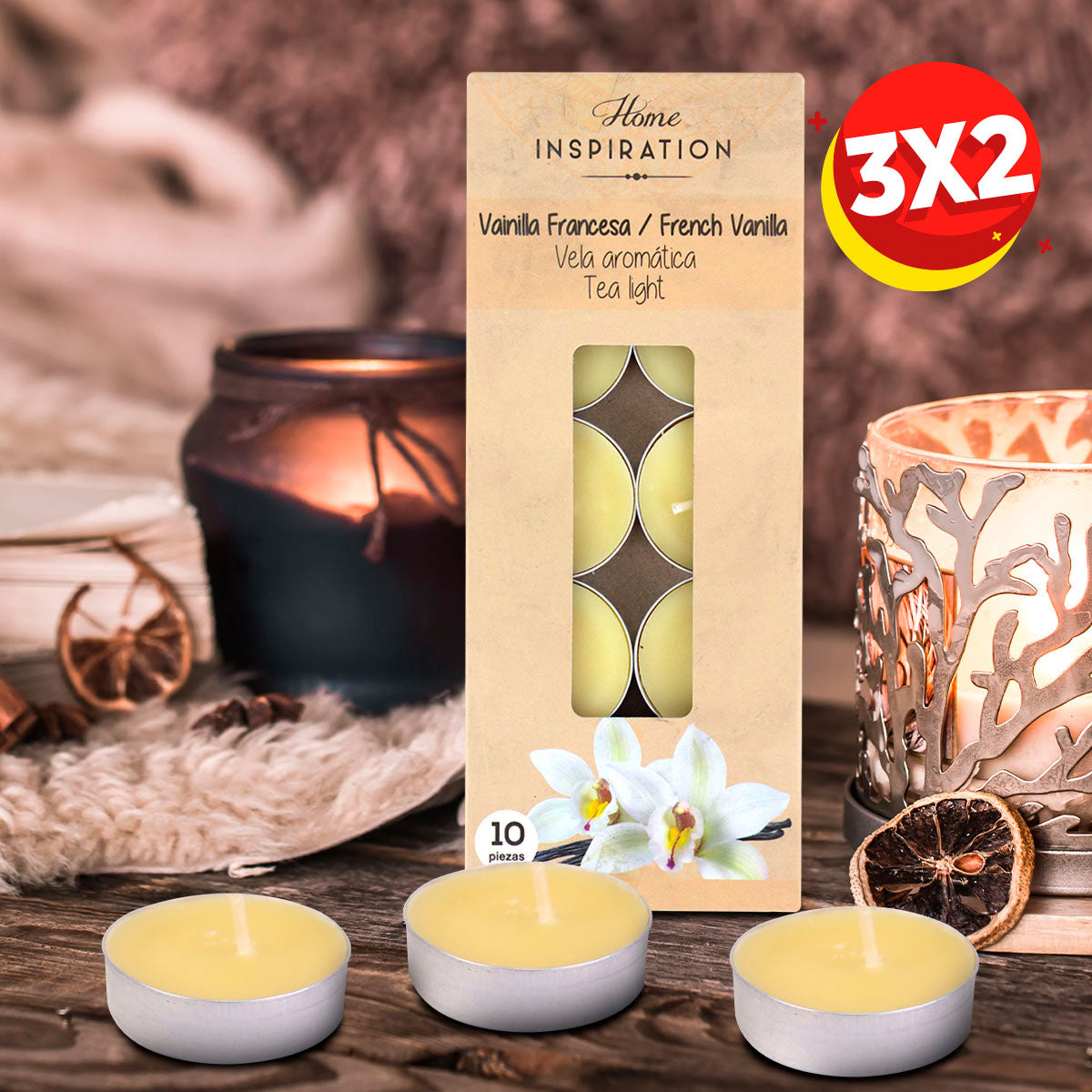 3X2 Vela Tea Light Vainilla Francesa