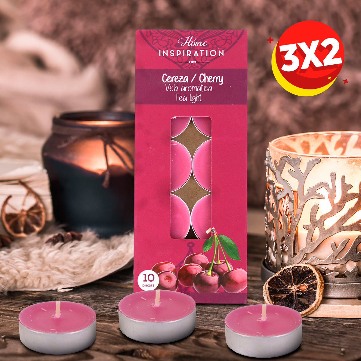 3X2 Vela Tea Light Cereza