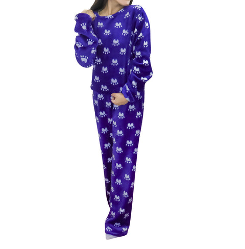 Conjunto de Pijama Polar con Estampado de Huellas para Dama