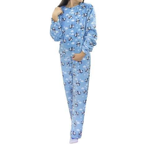 Conjunto de Pijama Polar con Estampado de Pandas para Dama