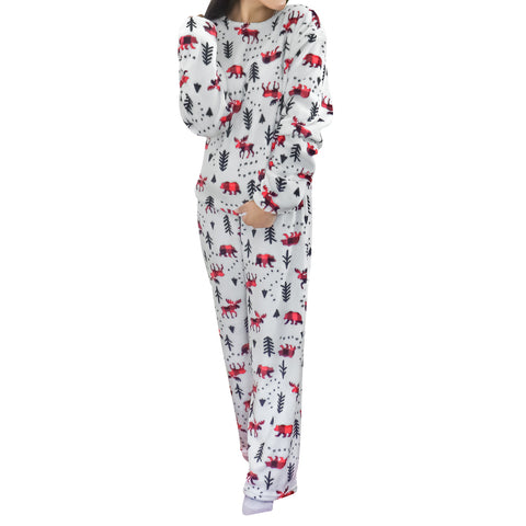 Conjunto de Pijama Polar con Estampado de Reno para Dama