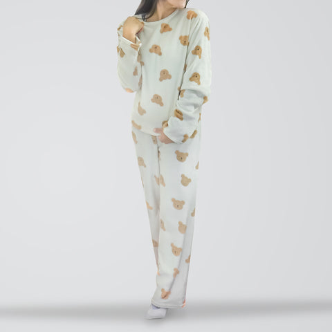 Conjunto de Pijama Polar con Estampado de Osos para Dama